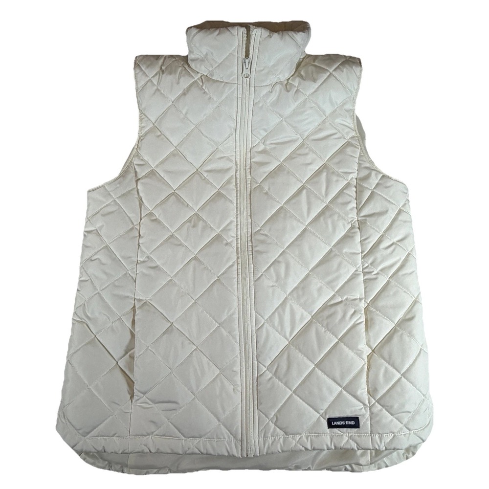 Lands' End Women Medium‎ Cream Ivory Sleeveless Insulated Puffer Vest Jacket
